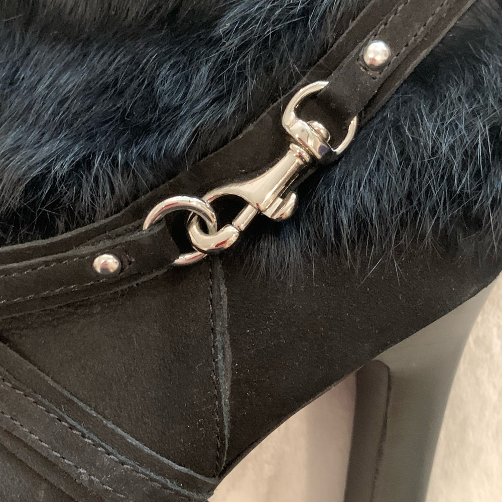 COACH black suede and fur booties with platform heel- Size 8 - Picture 5 of 10